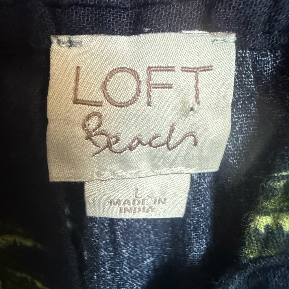 LOFT Beach Navy Palm Tie up Swing Dress Size LARGE